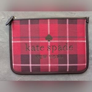 NWT Authentic Kate Spade Hand Made Red Plaid Clutch With Leather Trim